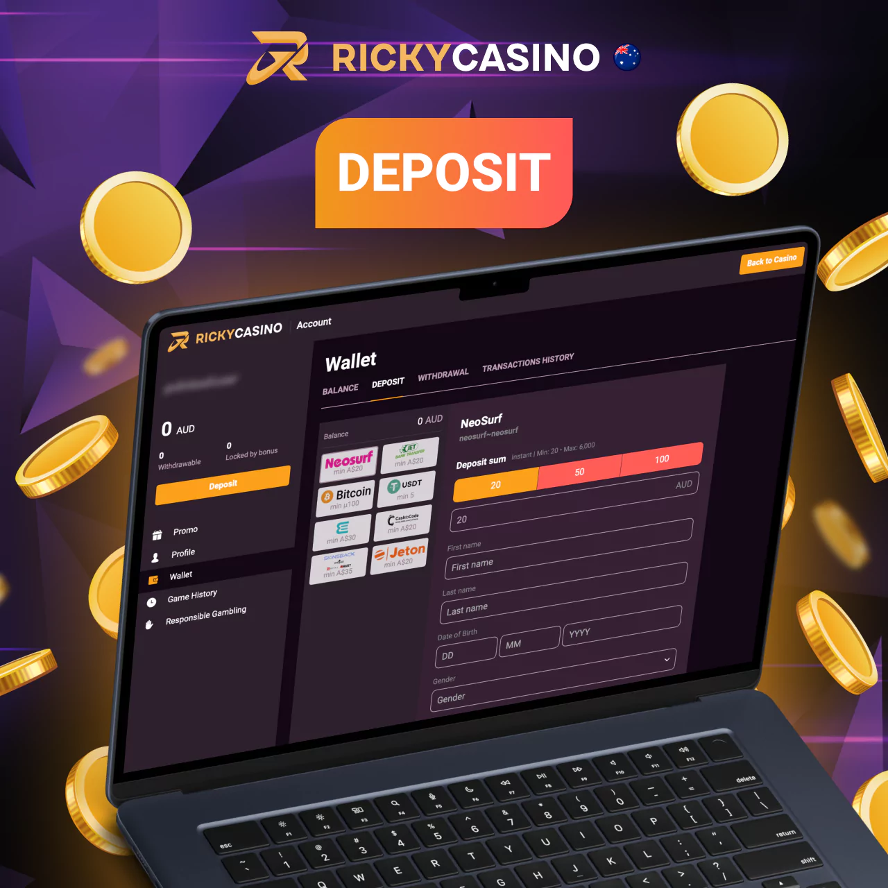 Methods of making a deposit to your Ricky Casino account