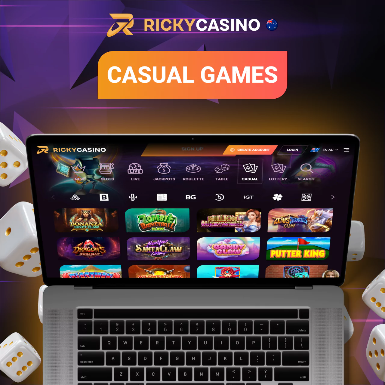 Casual games section on the bookmaker's platform