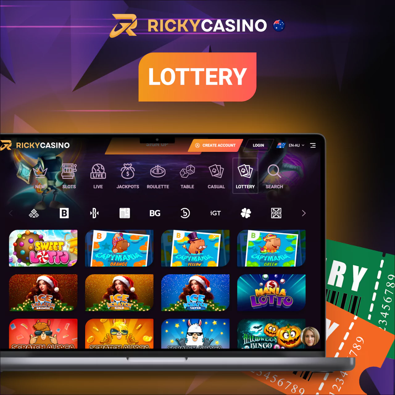 Lottery games at Ricky Casino online casino